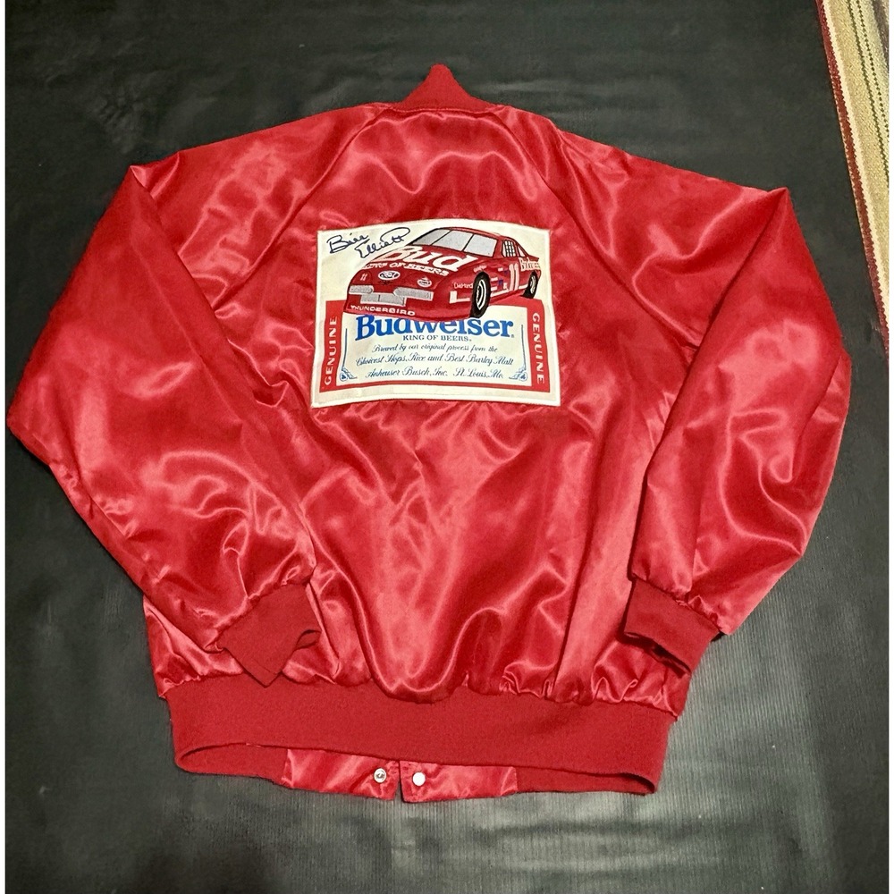 Vintage Bill Elliot #11 Budweiser Red Nascar Racing Bomber Jacket Men's Sz XL